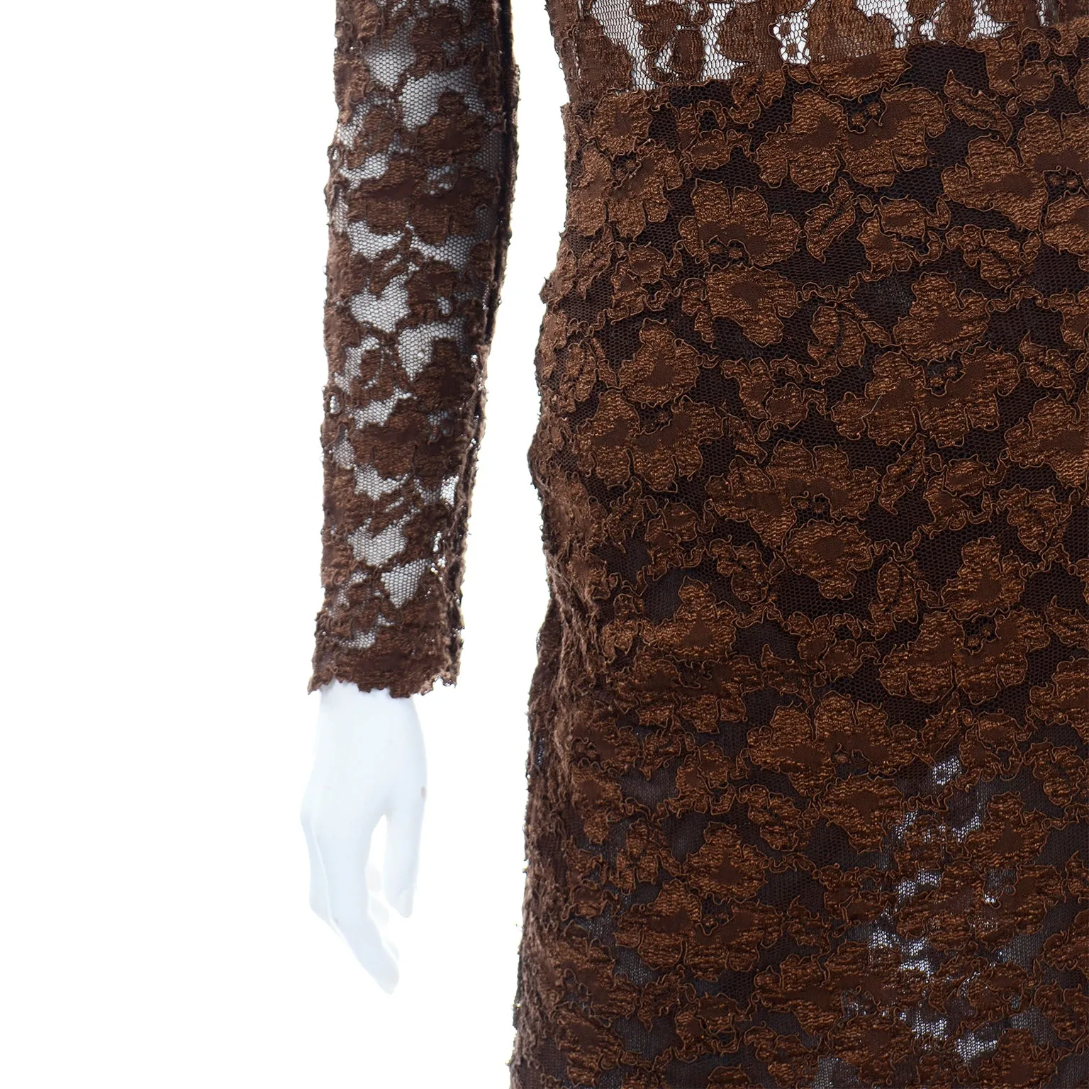 Vintage Bill Blass Dress Brown Lace Bodysuit and Skirt Evening Outfit