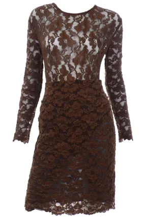 Vintage Bill Blass Dress Brown Lace Bodysuit and Skirt Evening Outfit