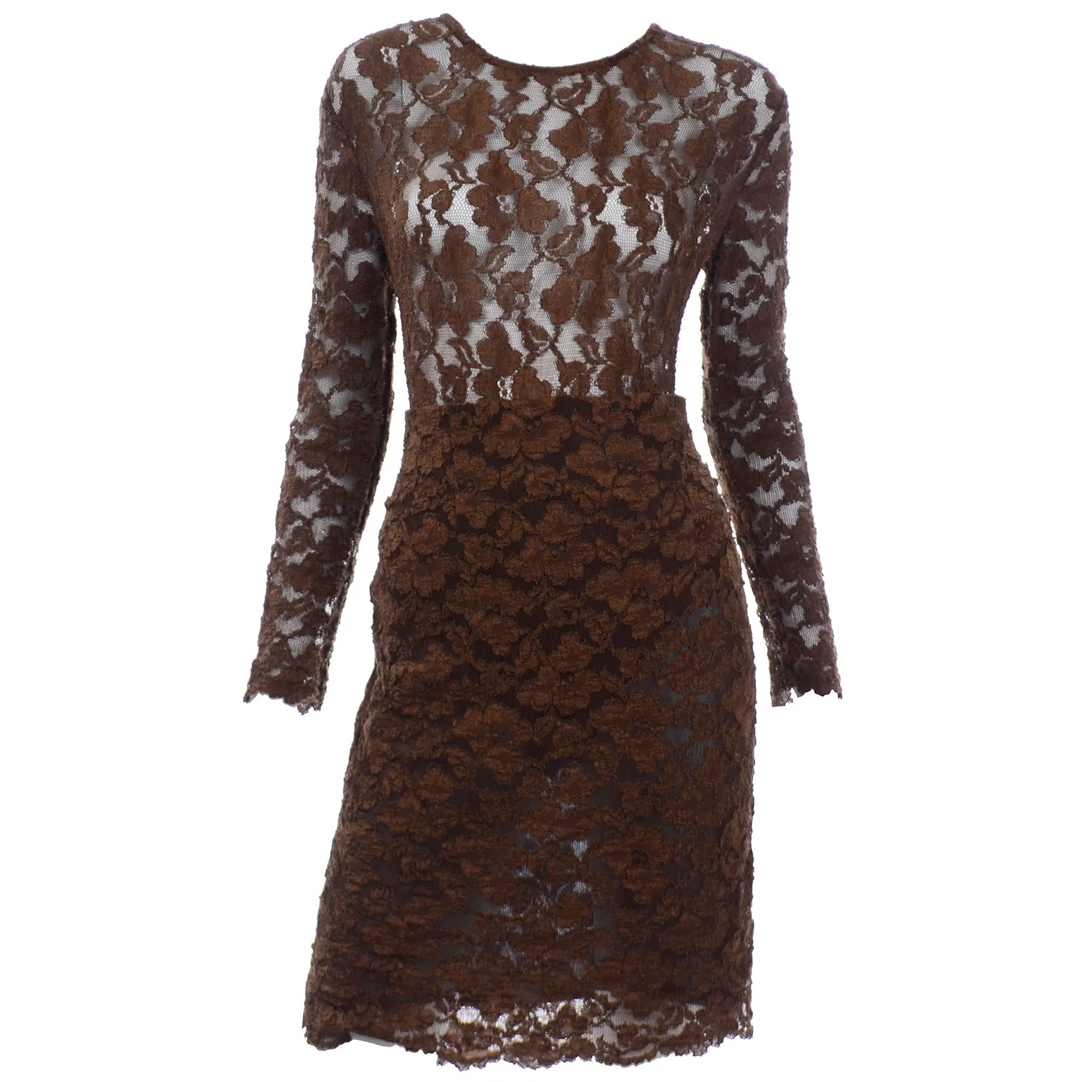 Vintage Bill Blass Dress Brown Lace Bodysuit and Skirt Evening Outfit