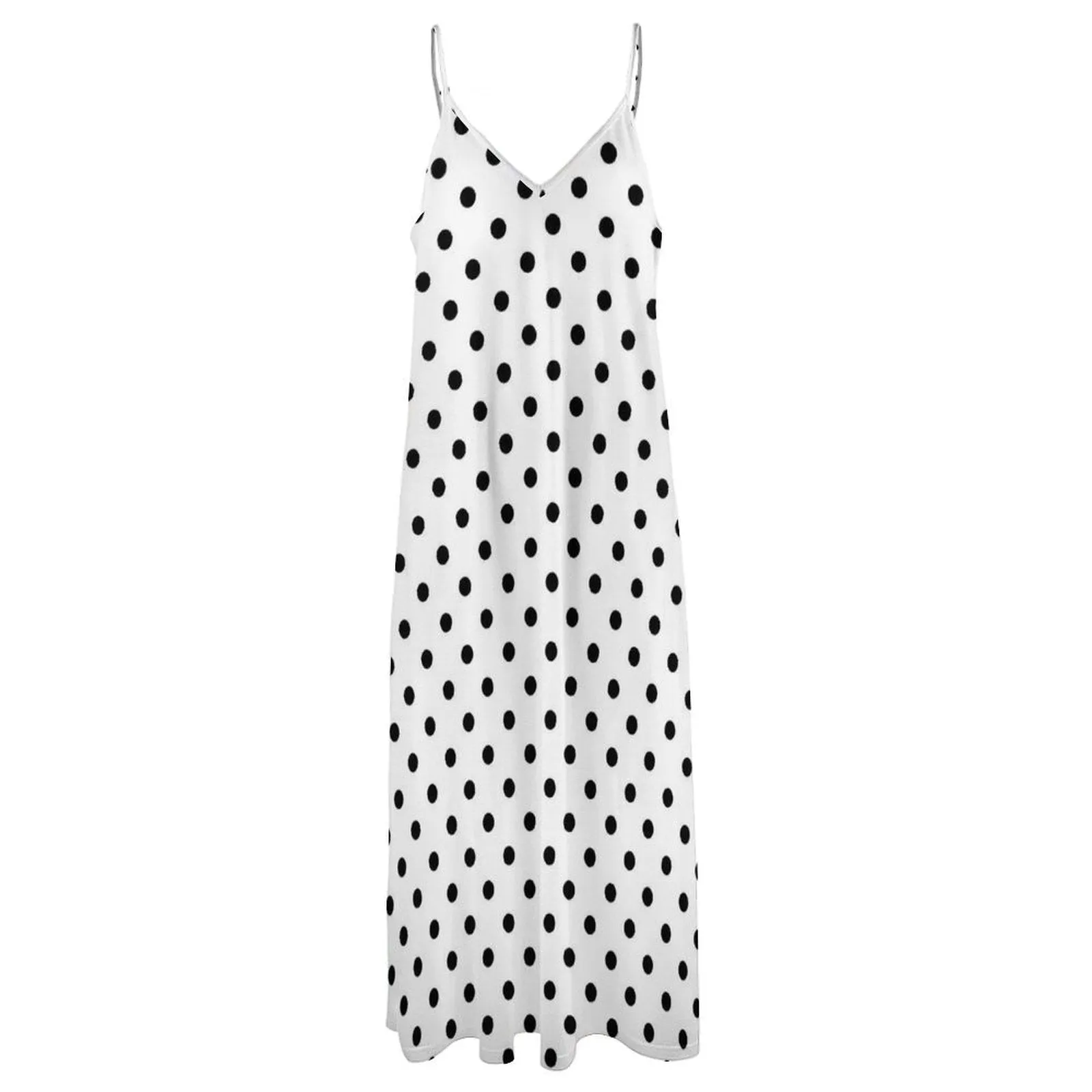 White With Black Polka Dots Women's Summer Slip Long Dress