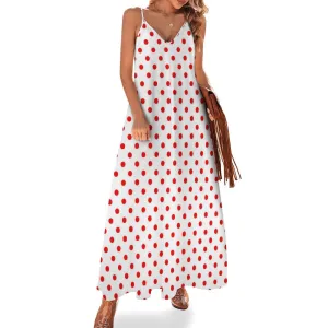 White WIth Red Polka Dots Women's Summer Slip Long Dress