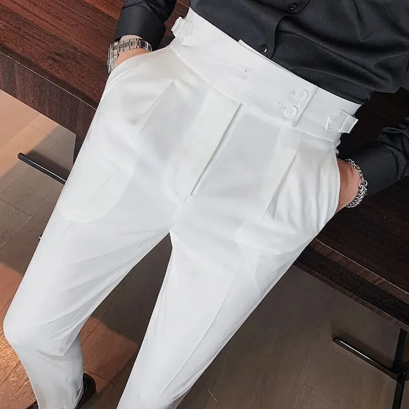 Wiaofellas  -  Men's Luxury Button-down Draped Baggy Suit Pants Casual Solid Color Straight Premium Elegant Dress Pants New Spring