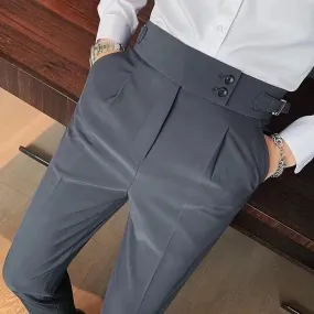 Wiaofellas  -  Men's Luxury Button-down Draped Baggy Suit Pants Casual Solid Color Straight Premium Elegant Dress Pants New Spring