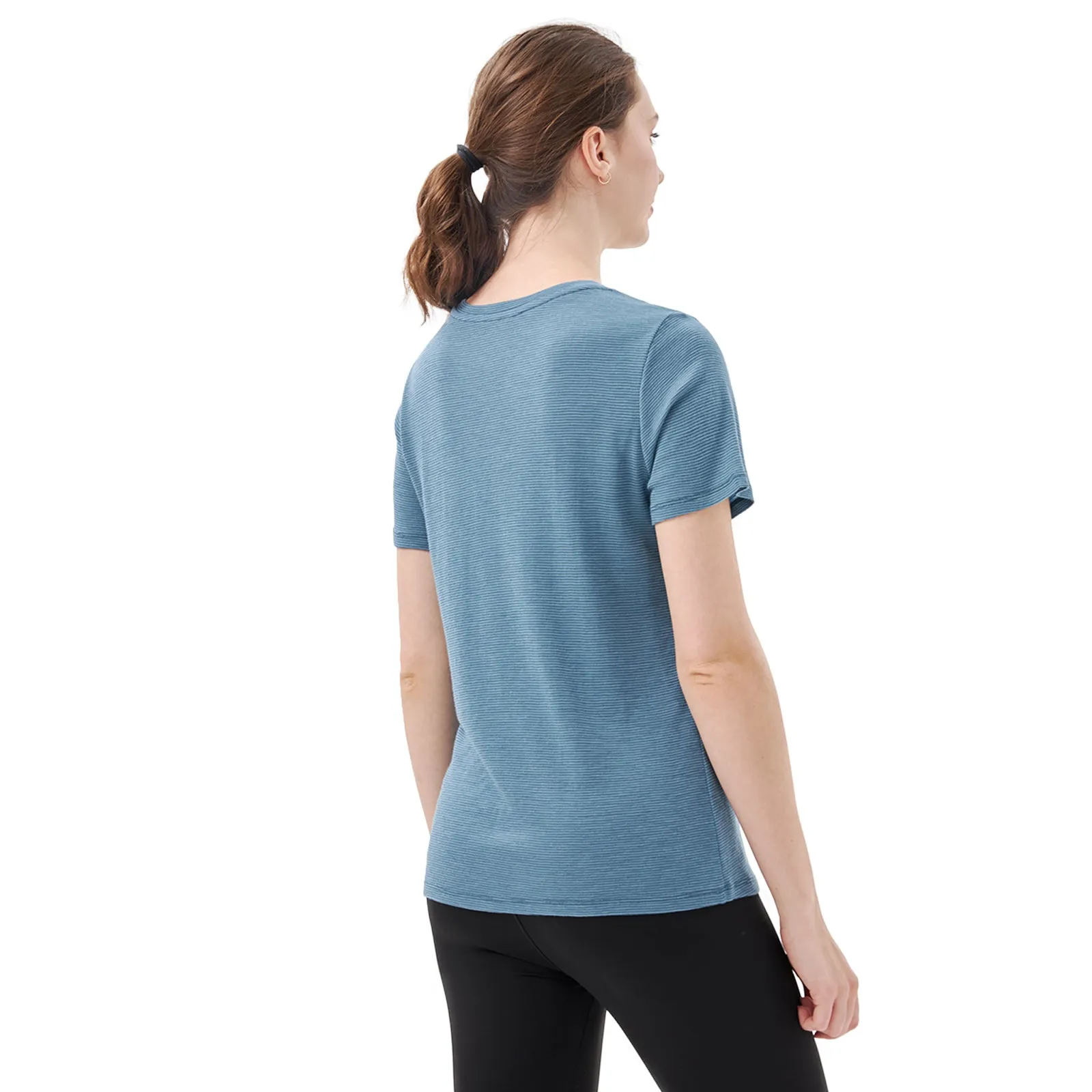 Women's Merino 200g V-Neck Short Sleeve T-Shirt Blue Grey Stripes