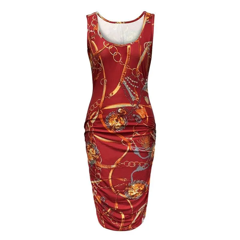 Women's Positioning Print Sleeveless Plus Size Dress