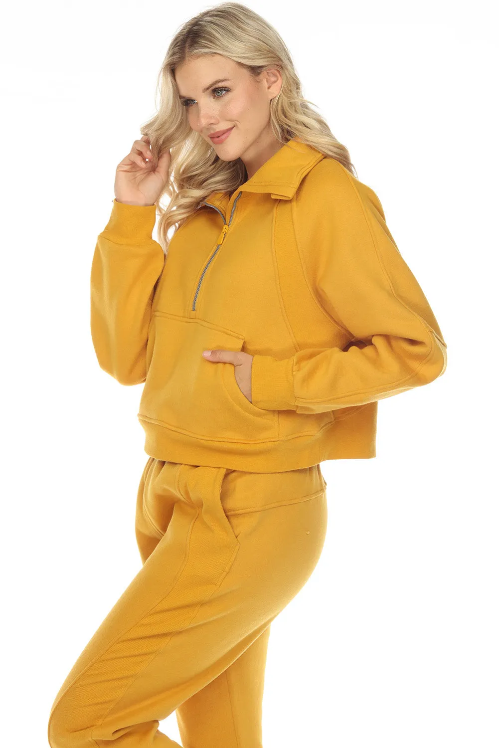 Women's Solid Color Half Zip Sweatshirt and Sweatpants Sports Set