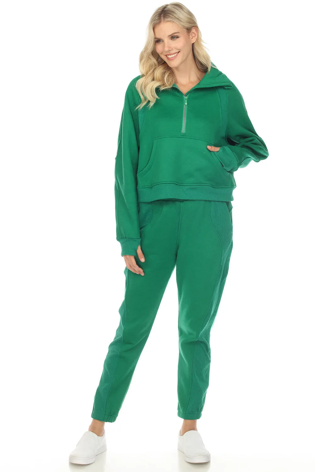 Women's Solid Color Half Zip Sweatshirt and Sweatpants Sports Set