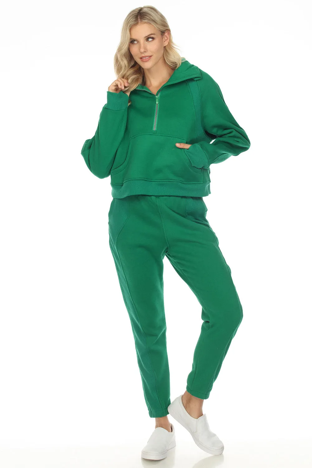 Women's Solid Color Half Zip Sweatshirt and Sweatpants Sports Set