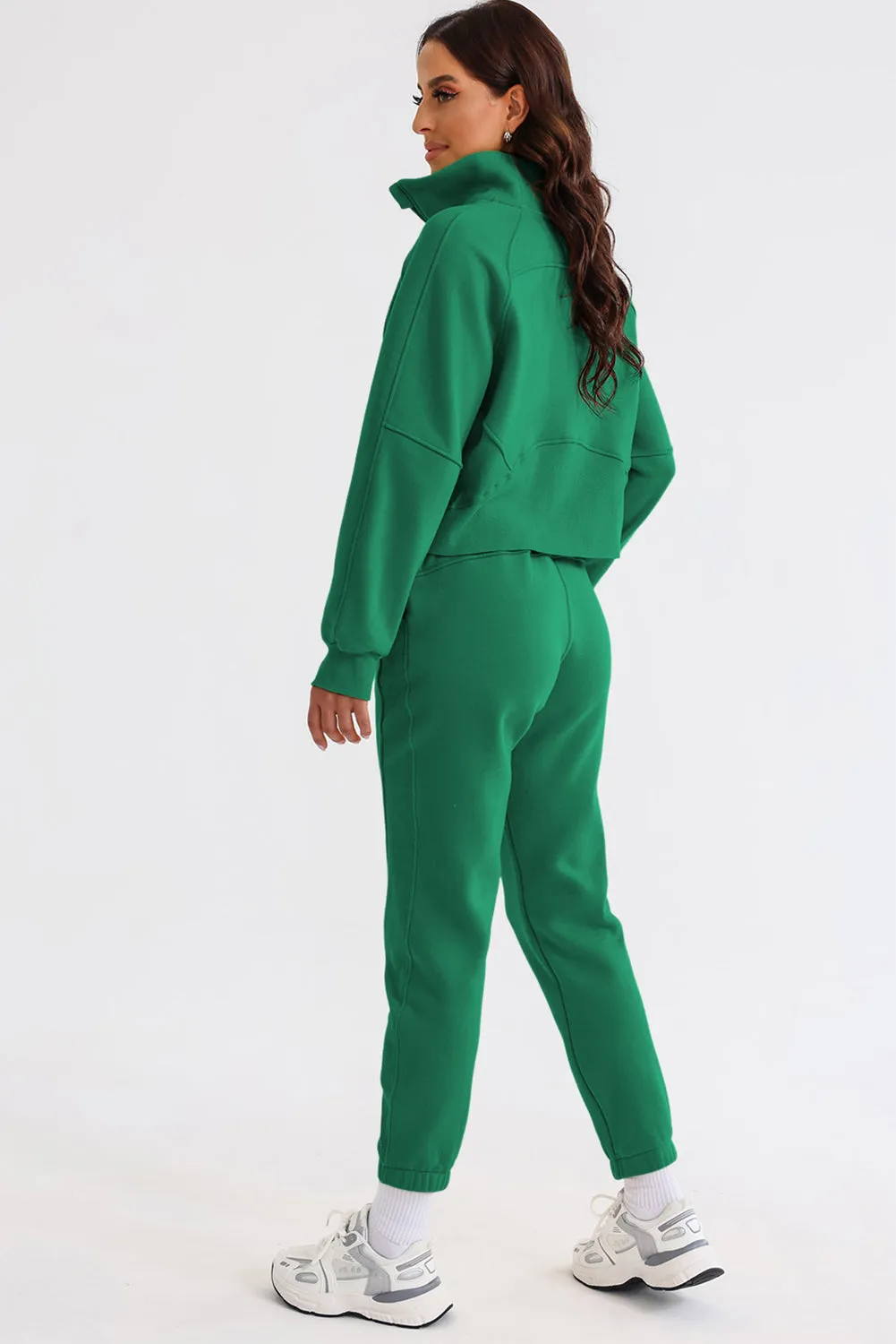 Women's Solid Color Half Zip Sweatshirt and Sweatpants Sports Set