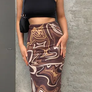 Y2K Skirts Womens 2022 High-Waisted Skirt Woman Fairy Grunge Vintage Clothes Streetwear Sexy Bodycon Printed Brown Skirt