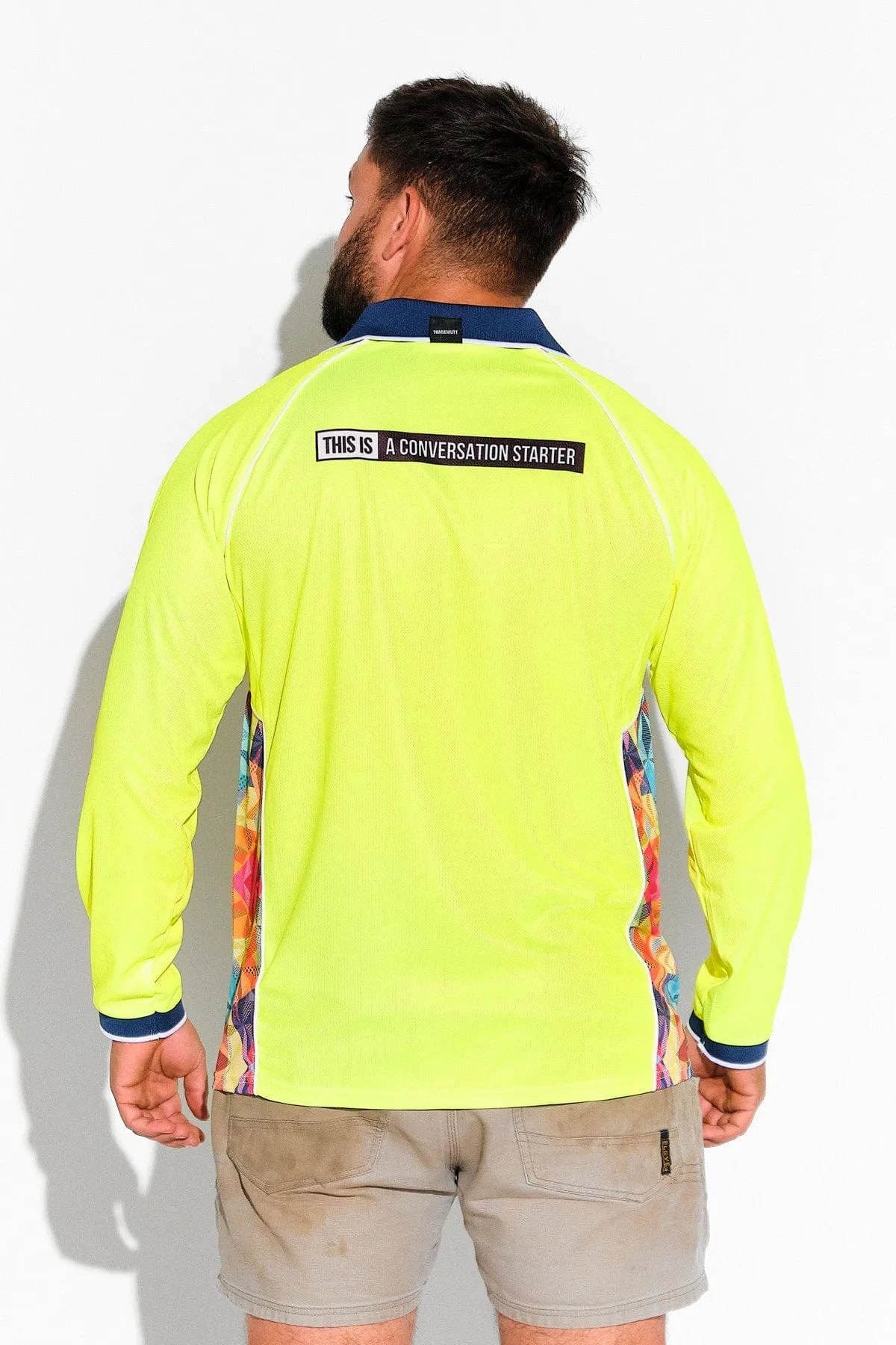 Yellow Fractal Long Sleeve Polo