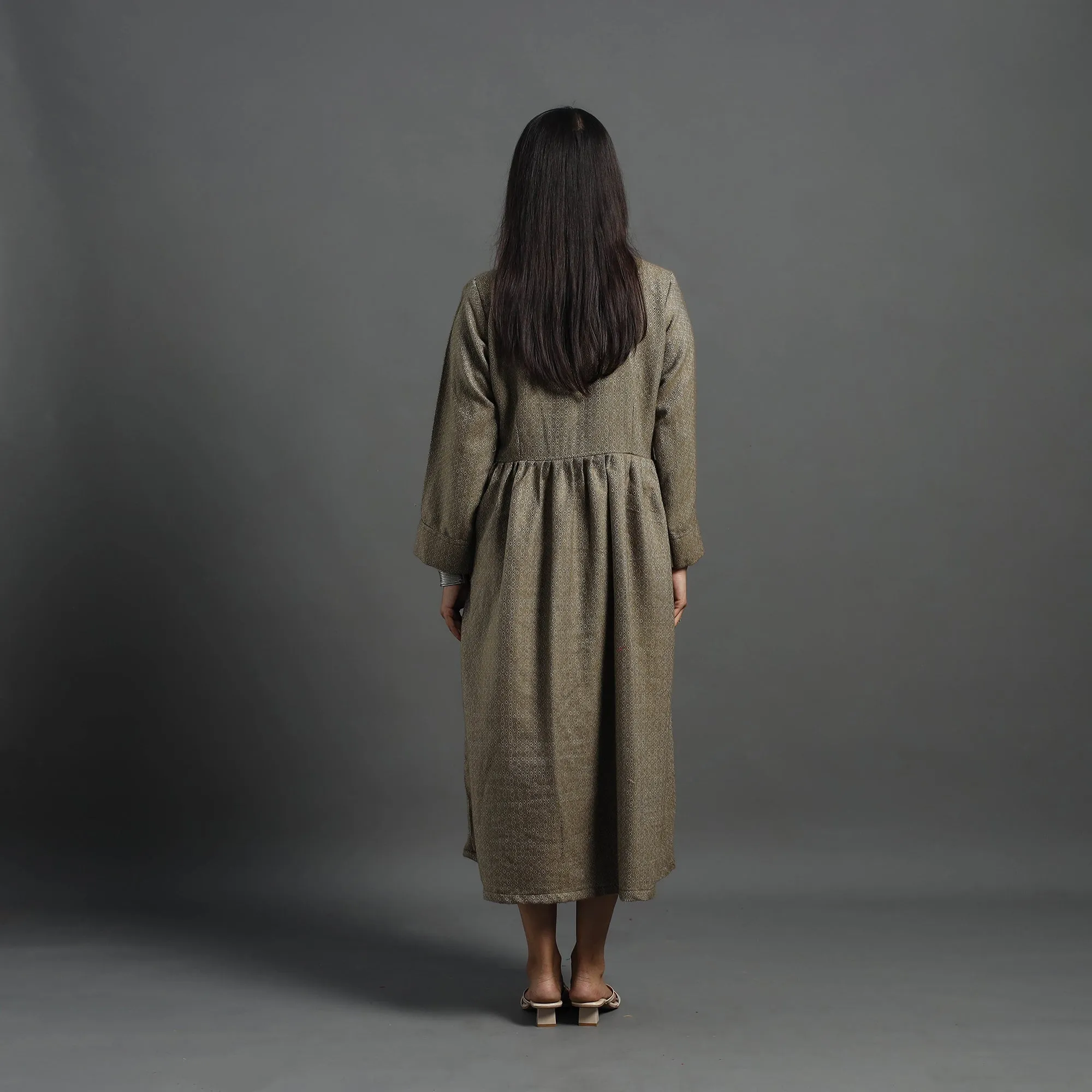 Zeenat Brown Plain Button Down Woollen Dress 09